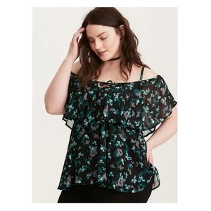 BOGO $5 Butterfly Chiffon Cold Shoulder Top